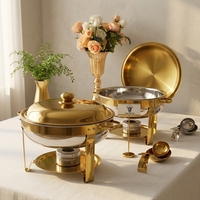 Plat de service de luxe en acier inoxydable doré sculpté, à trois pieds, chauffage au combustible/électrique, pour buffet, traiteur et extérieur