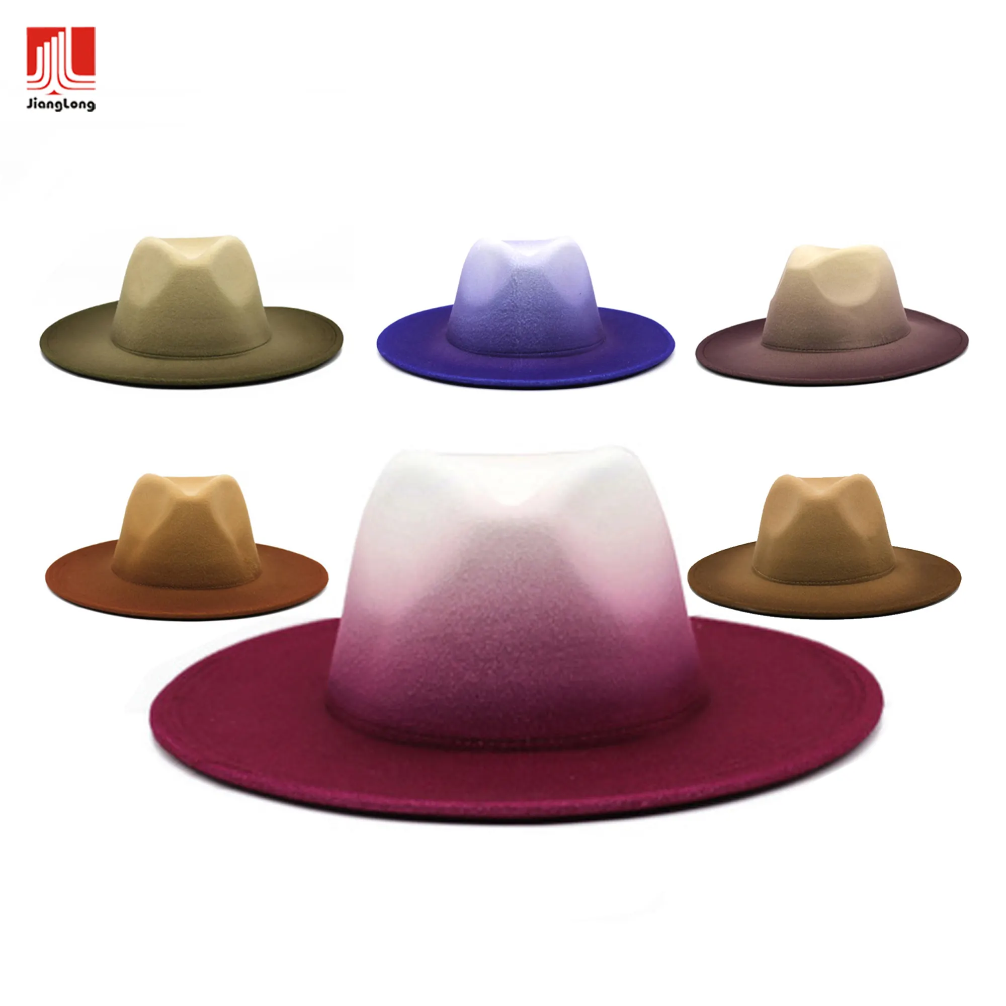 New fashion polyester/cotton unisex wide brim felt fedora panama custom womens ombre fedora hats chapeau fedora