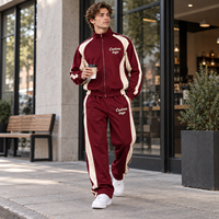 Survêtement personnalisé à rayures latérales avec fermeture éclair intégrale pour homme, veste en polaire et pantalon long, logo imprimé pour un usage quotidien décontracté