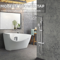 Robinet de douche contemporain monocommande en acier inoxydable finition chromée, avec fonction pluie polie et mitigeur en céramique pour bain et douche
