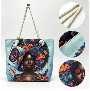Women's Casual <b>Canvas</b> <b>Handbag</b> Double-Sided Pattern Large Capacity One-Shoulder Beach Fashionable Shopping Bag - Product Image 3
