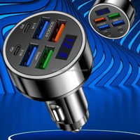 Chargeur de voiture USB Type C 6 en 1 QC3.0 PD affichage en alliage d'aluminium adaptateur 12-24V 5V 3A charge 2A sortie pour le chargement du téléphone