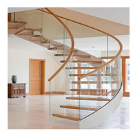 Escalier Courbé Moderne Haut de Gamme avec Rampe en Fer Forgé pour Villa de Luxe, Appartement et Hall Intérieur (Acier-Bois)