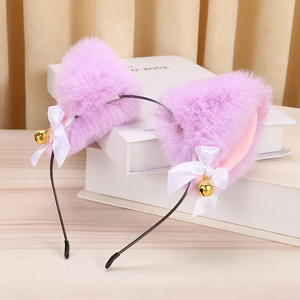 Diadema de Orejas de Conejo de Peluche con Lazo de Encaje para Mujeres y Niñas, Diadema de Peluche para Disfraces de Cosplay y Fiestas de Máscaras - Product Image 2