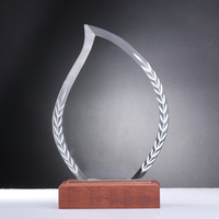 Trophée en cristal tranchant vierge avec MH-NJ0141 de base en bois