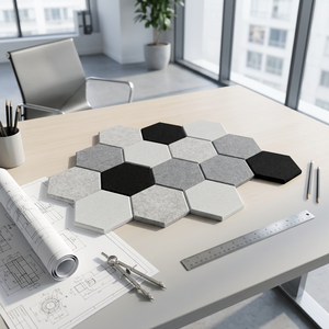 Panneaux acoustiques hexagonaux noir gris blanc design moderne 100% fibre de polyester NRC 0.8 absorption acoustique décoration murale maison bureau - Product Image 2