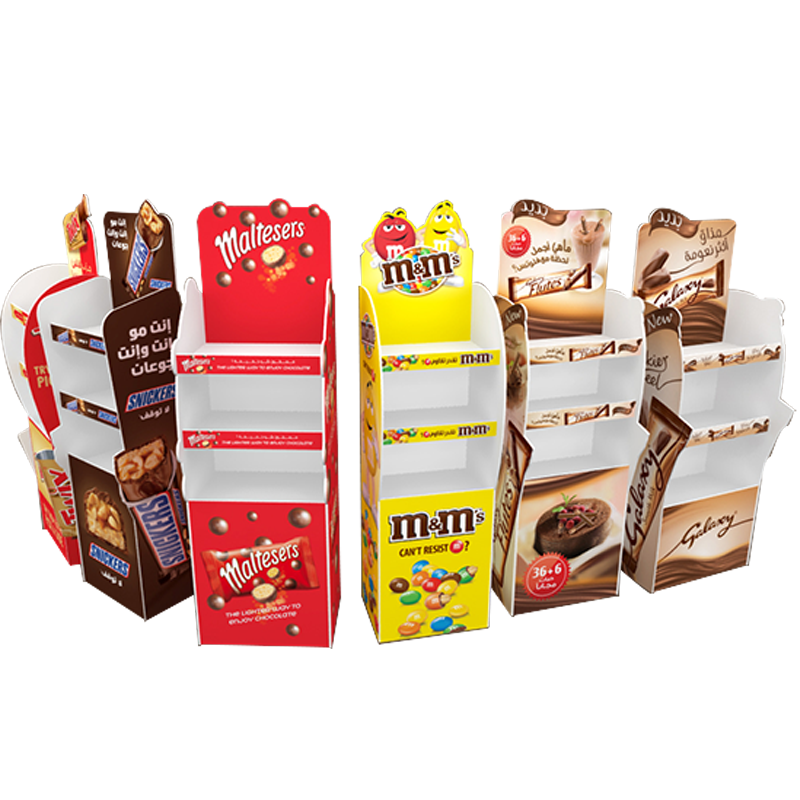 Customized Light Duty Cardboard Display Rack Supermarket Chocolate Display Rack Recyclable Material