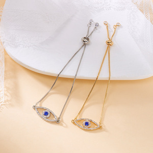 Pulsera Ajustable con Dijes de Moda, Estilo Retro con Ojo Azul y Circonita, para Europa y América, Ideal para Regalo - Product Image 2