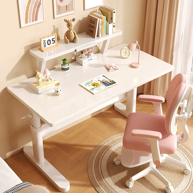 Conjunto de cadeiras ergonômicas para crianças, mesa de estudo em madeira com altura ajustável rosa, móveis para casa