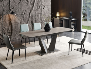 طاولة طعام حجرية عصرية مع كراسي لغرفة الطعام، أثاث بقاعدة معدنية، طاولة طعام رائجة - Product Image 4