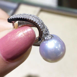 Orecchini Classici con Perle e Diamanti, Taglio Brillante Rotondo in Diamante Naturale Bianco Champagne, Gioielli da Sposa per Donne - Product Image 6