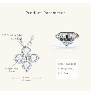 תליון כסף סטרלינג 925 משובץ במויסנייט, עיצוב תלתן ארבעה עלים למזל, תכשיט יוקרתי לנשים, סיטונאי, לוגו בהתאמה אישית - Product Image 6