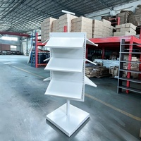 Présentoir de sol triangulaire rotatif à 3 faces avec étagères pliables réglables pour marchandises emballées