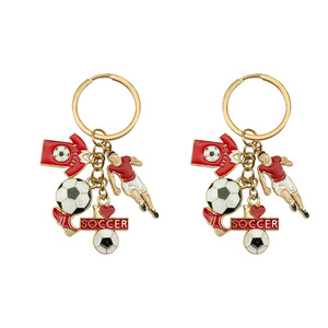 Llavero de Aleación de Zinc con Diseño de Camiseta de Fútbol, Balón y Jugador Rojo, Accesorio de Regalo 'I Love Soccer' - Product Image 1