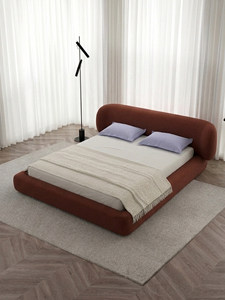 Park Series Hugging <strong>Bed</strong> Red Double <strong>Bed</strong> Cotton-Linen Upholstered Bees Wood <strong>Frame</strong> 5D Silent <strong>Flooring</strong> - Product Image 3