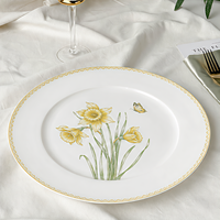 Assiette à dîner en céramique à motif floral personnalisé, cuite à haute température, sans danger pour les aliments, facile à nettoyer, vaisselle en porcelaine pour hôtel et restaurant