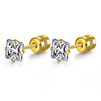 Boucles d'oreilles clous carrées minimalistes en CZ, sûres pour dormir, à visser, en acier inoxydable, double extrémité, pour cartilage, bijoux hypoallergéniques