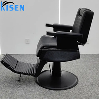 Kisen haute qualité tout noir Antique chaise de barbier rond carré avec appui-tête chaise de style prix de gros d'usine