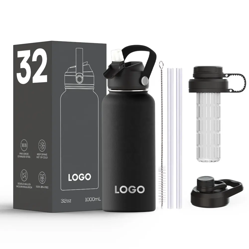 Gobelet isolé en acier inoxydable personnalisé flacon à infusion de fruits sous vide 32oz bouteille d'eau de sport avec infuseur