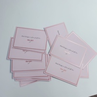 Cartes de remerciement professionnelles personnalisées rose clair 400g avec cadre doré rose, code QR, logo et texte personnalisés, cartes promotionnelles pour marque et boutique