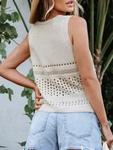 Solid Color V-neck Sweater Summer Y2K Style Pullover Hollow Women's Knitted Vest