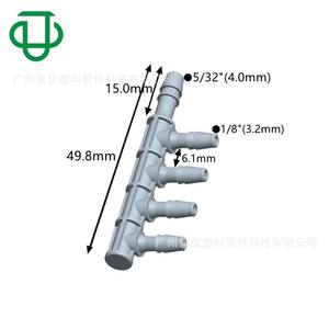 Conector de tubo en forma de F de plástico PP Jiyou, conector de cinco vías de 10 mm, adaptador divisor de flujo de gas con tubo flexible. - Product Image 3