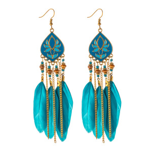 2025 Vintage stile azteco Boho <span class=keywords><strong>orecchini</strong></span> lunghi in <span class=keywords><strong>piuma</strong></span> <span class=keywords><strong>con</strong></span> lega placcata oro gioielli etnici fatti a mano per le donne e le ragazze - Product Image 1