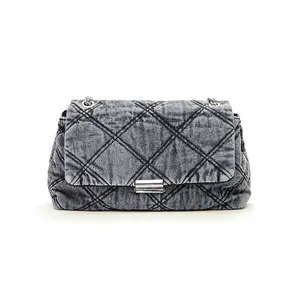 PA0739 Quilted Crossbody Flap Bag Large Denim Crossbody Bag Women Message Bag