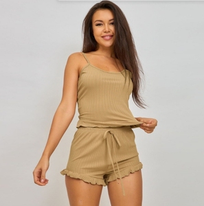 Ensemble de pyjama décontracté côtelé sexy à volants pour femme - Product Image 4