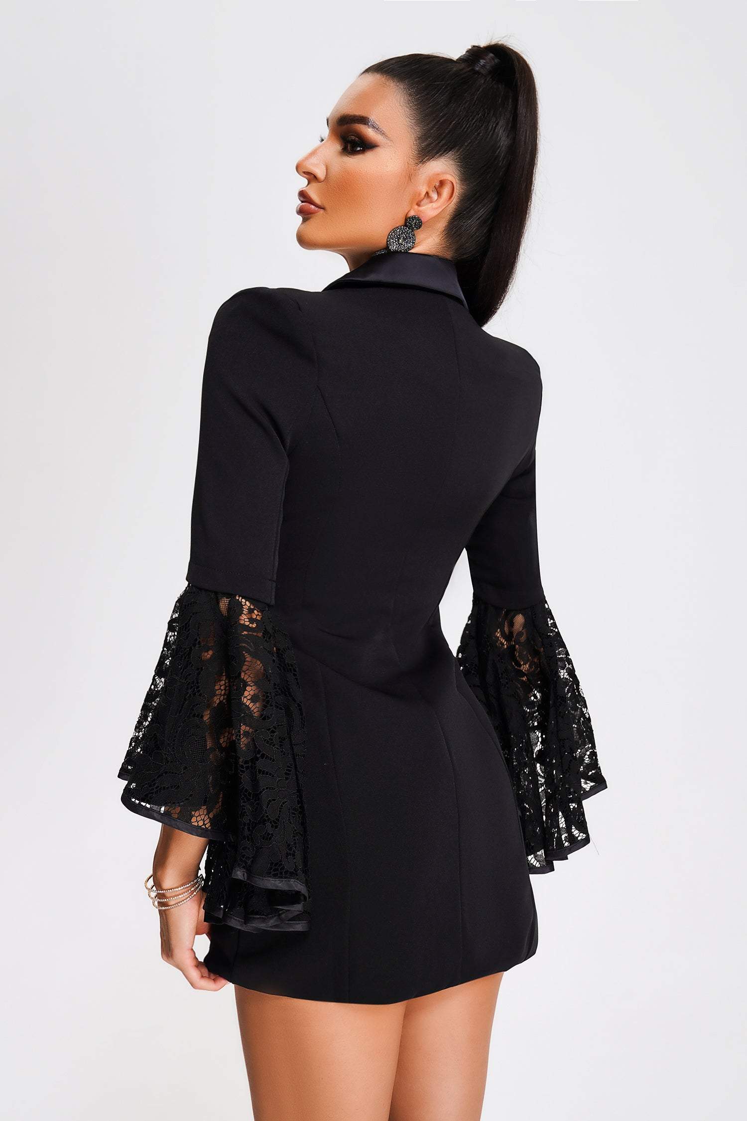 black work dress mini ZAPAKA Women Black Bodycon Mini Work Dress Peak Lapel Double Breasted Business Dress, Black / US26W main image 0