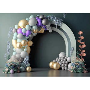 Fond de <span class=keywords><strong>photographie</strong></span> en forme de ballon doré pour baby shower, 1er anniversaire, portrait, toile de fond murale vert menthe, décoration de studio photo - Product Image 1
