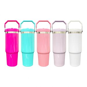 30Oz Glossy Colors Flip Straw Tumbler With Spill-Proof Lid Handle Dye Sublimation Heat Press for Cold Drink - Product Image 2