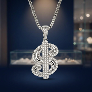 Collar con Colgante de Signo de Dólar Estilo Hip Hop, con Cadena de Caja, Zirconia Redonda, Chapado en Oro de 14K, Aleación de Zinc, para Unisex - Product Image 2