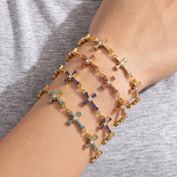 Pulsera de Cruz de Acero Inoxidable con Circonitas Novirassine, Plateada/Dorada, Resistente al Agua, Hipoalergénica, Sin Deslustre, para Uso Diario