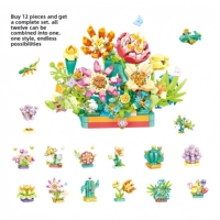 Bloques de Construcción Educativos de Plástico ABS, 12 Piezas, Diseño de Flores y Suculentas, Tema Natural, Ecológicos, para Armar, Venta al Por Mayor