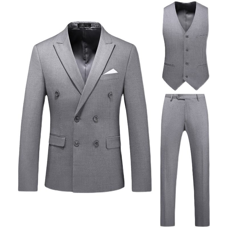 7110-3 Solid Color Plus Size Men's Clothing Double Breasted Three Piece  Sets Suits Jacket+waistcoat+pant