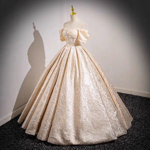 Champagne Ball Gown Wedding Dress Strapless Empire Waist Satin Vintage Princess Style Bridal Evening Gown Women 2026 - Product Image 4