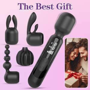 LED ekran AV değnek vibratör ekleri ile güçlü çok fonksiyonlu masaj kız Anal seks meme kelepçeleri ve parmak - Product Image 3