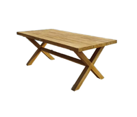 Table de salle à manger d'extérieur en teck robuste et élégante avec un design robuste à pieds croisés pour la piscine ensemble de salle à manger extérieure en teck meubles de patio extérieur
