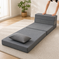 Surmatelas convertible pliable en trois parties pour adultes, mousse haute densité, housse en lin amovible, design pliable, pour chambre à coucher et école