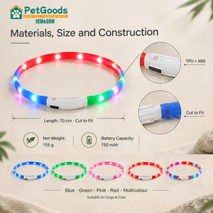 ปลอกคอสัตว์เลี้ยงแบบชาร์จไฟได้ LED ปรับขนาดได้ ตัวล็อค TPU & ABS  4 โหมดแสงสว่าง ใช้งานได้ 7 ชั่วโมง มี 5 สีให้เลือก ขายส่ง - Product Image 1