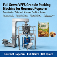 Machine d'emballage de granulés VFFS entièrement servo-assistée avec peseuse combinée et système de purge à l'azote pour les snacks de pop-corn gourmet