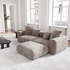 VOXHOME US Drop Shipping Living Room Furniture Nordic Vacuum Compress Brown 3 Seater Corduroy Modular Sectional Couch Set - Product Image 4