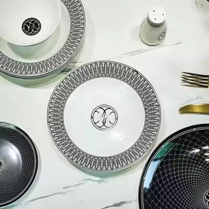 Service de table Black Line, ensemble de bols et d'assiettes en porcelaine, service de table minimaliste, ensemble de tasses, céramique occidentale, porcelaine osseuse - Product Image 6