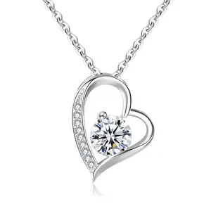 Heart Necklace Silver White Gold Plated Round Cut Cubic Zirconia Forever Lover Heart Pendant Necklace For Women Girls