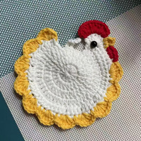 Sous-verres isolants en laine au crochet faits main, motif poussin créatif, forme irrégulière, décoration de bureau DIY