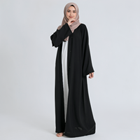 Abaya noire ouverte sur mesure OEM Lignes Factory, vente en gros, tenue islamique modeste deux pièces pour l'Aïd avec détails boutonnés