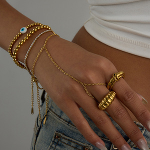 <span class=keywords><strong>Bracelet</strong></span> de main réglable <span class=keywords><strong>avec</strong></span> anneau, motif Œil de l'Évil, perles dorées, élastique, chaîne tennis, pierres de zircon - Product Image 1