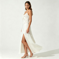 Robe longue en satin blanc pour femme avec dentelle, élégante, dos nu, idéale pour les vacances d'été et les tenues de resort – Vente en gros