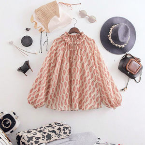 Blusa Elegante de Manga Larga para Mujer, Estilo Coreano, Primavera 2025, Diseño Floral Vintage, Tejida, 100% Algodón, Transpirable y Holgada - Product Image 2